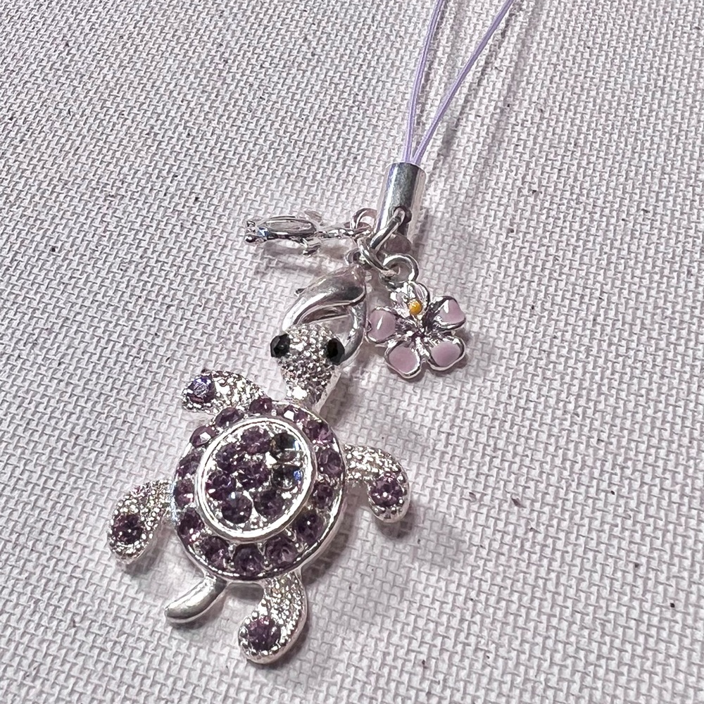 Pink & Silver Rhinestone Turtle Charm Keychain/ Phone charm - Picture 2 of 4